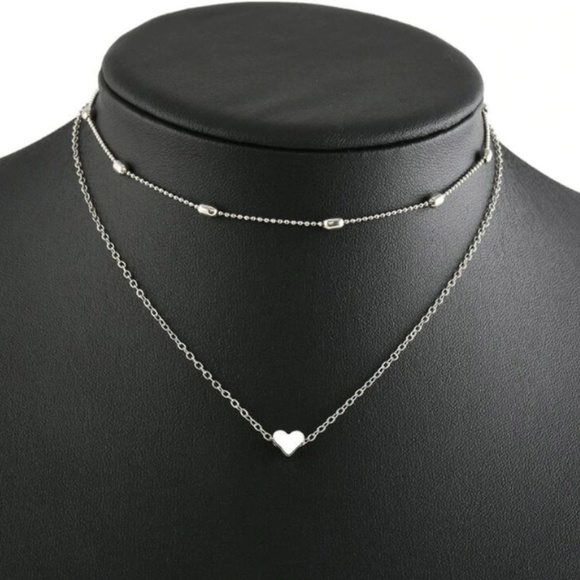 4 for $20 Layered Heart Choker Necklace (Silver) - Picture 4 of 6